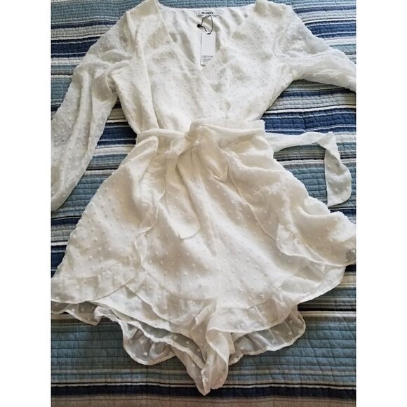 BB Dakota Pants - BB Dakota Romper Ivory Swiss Dot Long Sleeve Wrap Top Womens Size Medium